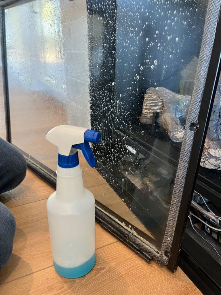 Inside of window with spray cleaner